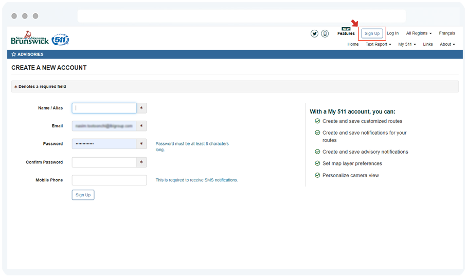 Signing up with NB511