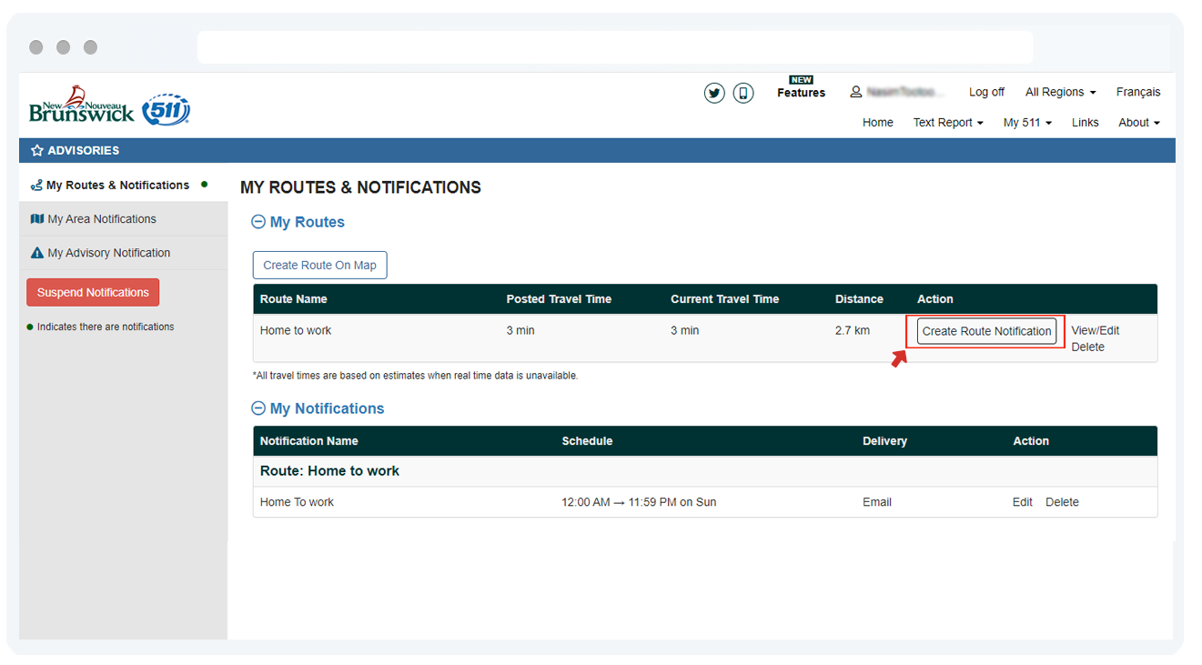 Creating a notification for your route
